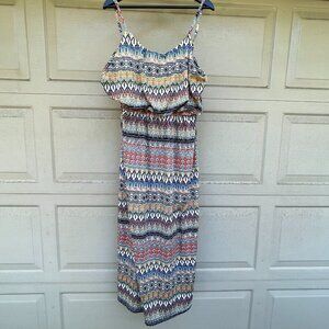 Boho Ruffle Maxi Dress Size 1XL Smocked Waist Sun Drenched Summer Festival